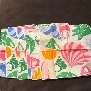 6Unique Vintage Colorful Seashell Napkins. 6